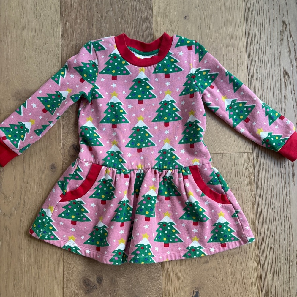 Mini boden Christmas tree sweatshirt dress 4/5